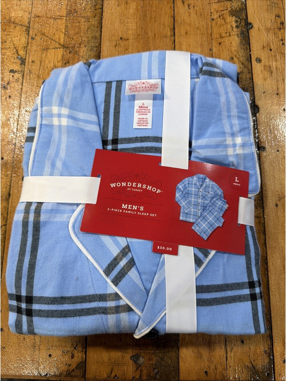 Wonder Shop By Target Men’s Two-Piece Family Sleep Blue Flannel Plaid Pajamas